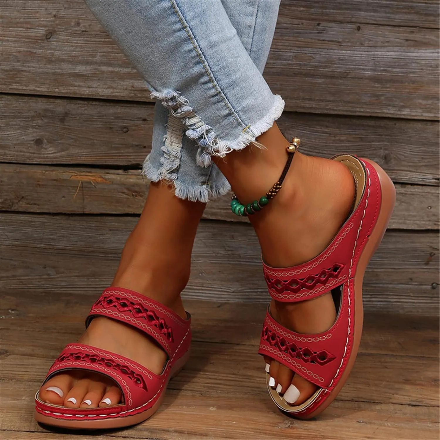 Lausiuoe Orthopedic Sandals For Women Dressy Fashion Orthotic Slides Slip On Slipper Flip Flops With Comfortable Arch Support