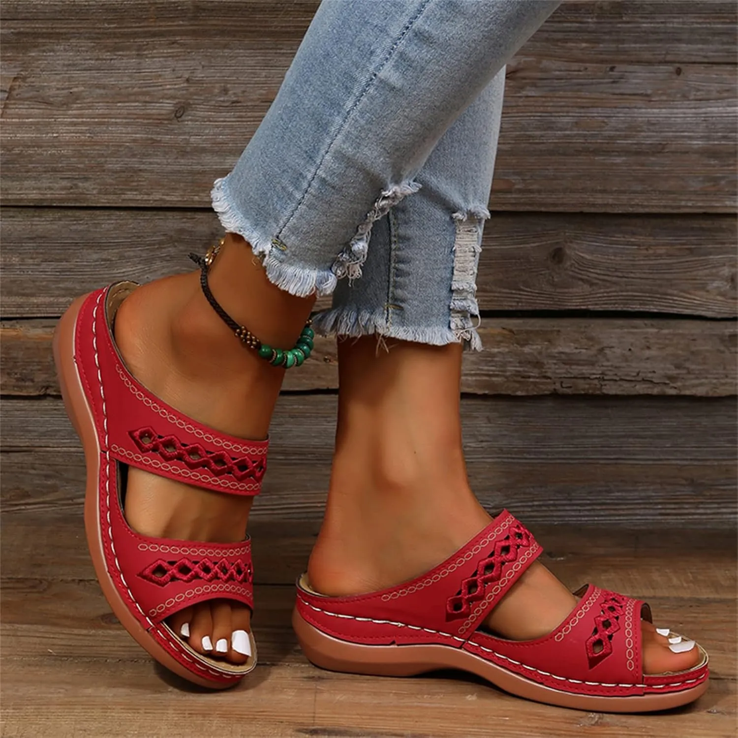 Lausiuoe Orthopedic Sandals For Women Dressy Fashion Orthotic Slides Slip On Slipper Flip Flops With Comfortable Arch Support