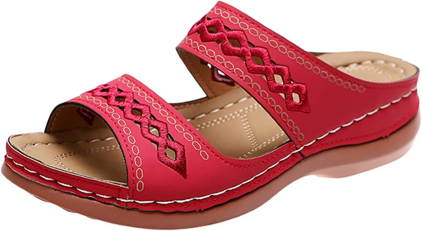 Lausiuoe Orthopedic Sandals For Women Dressy Fashion Orthotic Slides Slip On Slipper Flip Flops With Comfortable Arch Support