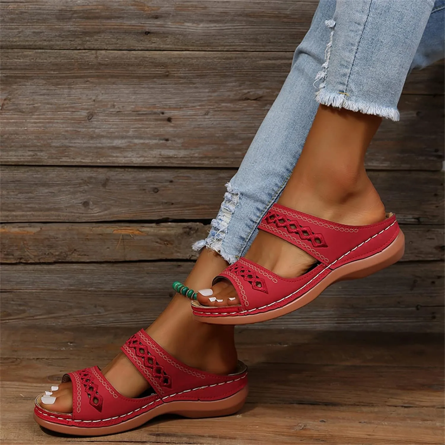 Lausiuoe Orthopedic Sandals For Women Dressy Fashion Orthotic Slides Slip On Slipper Flip Flops With Comfortable Arch Support