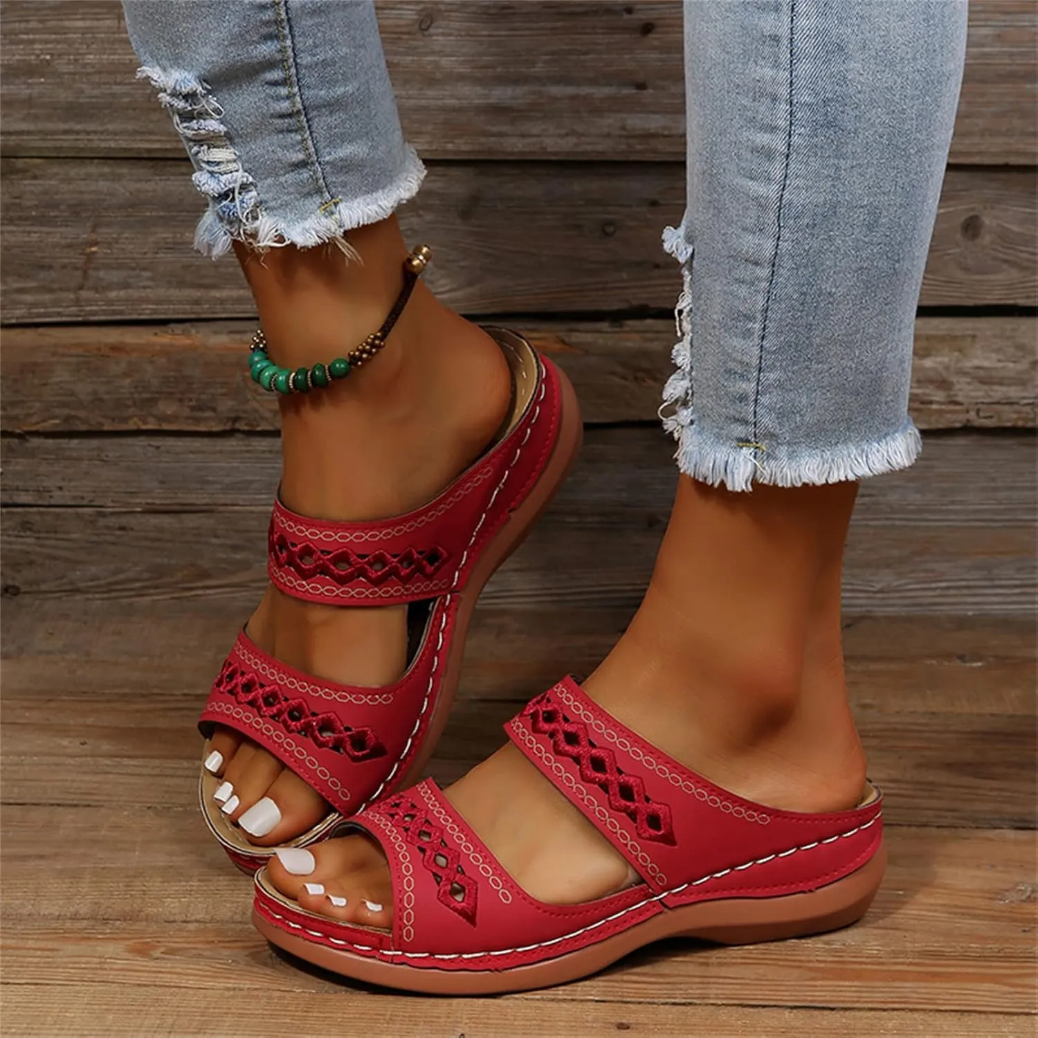 Lausiuoe Orthopedic Sandals For Women Dressy Fashion Orthotic Slides Slip On Slipper Flip Flops With Comfortable Arch Support