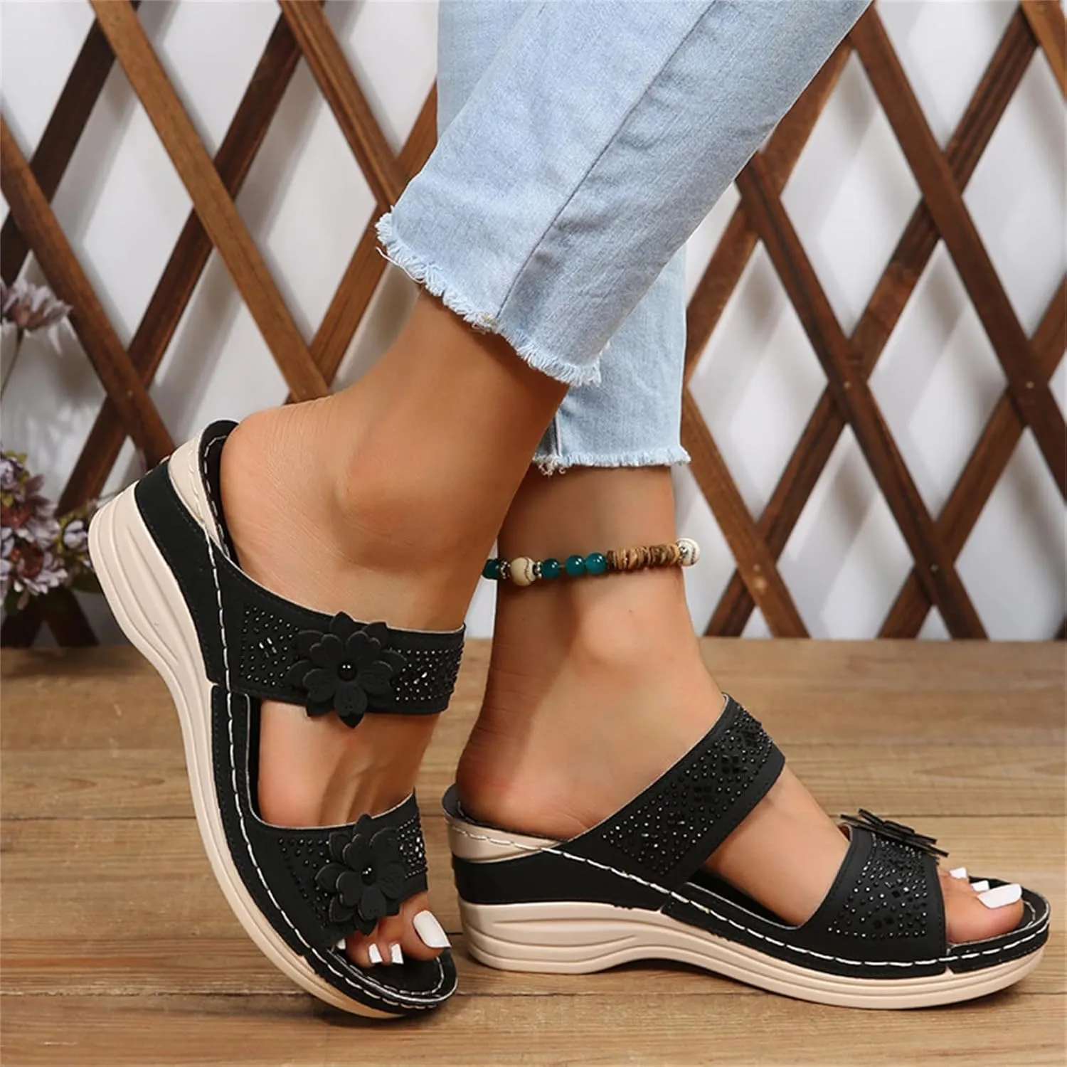 Lausiuoe Orthopedic Sandals Women Dressy Summer Flat Sandals Casual Comfortable Arch Support Orthotic Flip Flops Slides