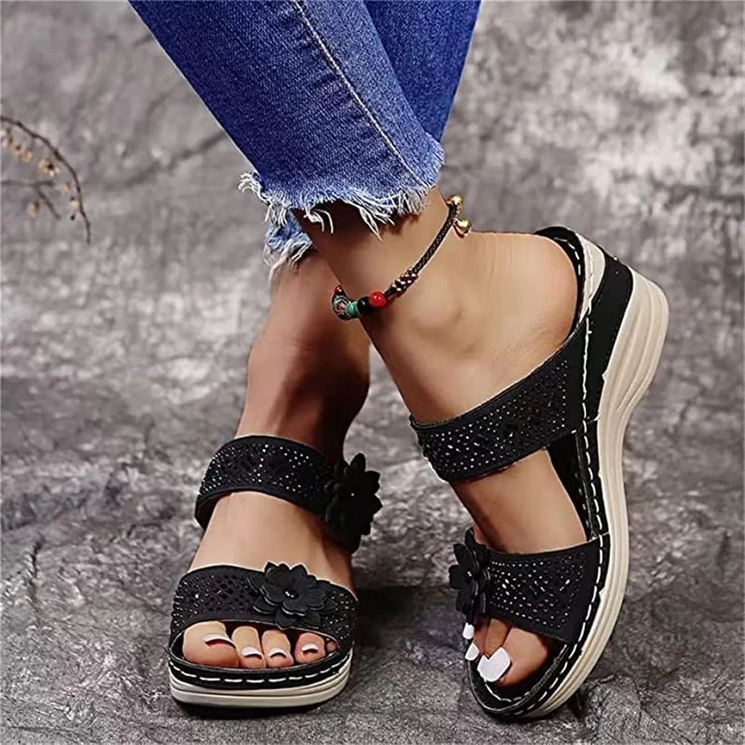 Lausiuoe Orthopedic Sandals Women Dressy Summer Flat Sandals Casual Comfortable Arch Support Orthotic Flip Flops Slides