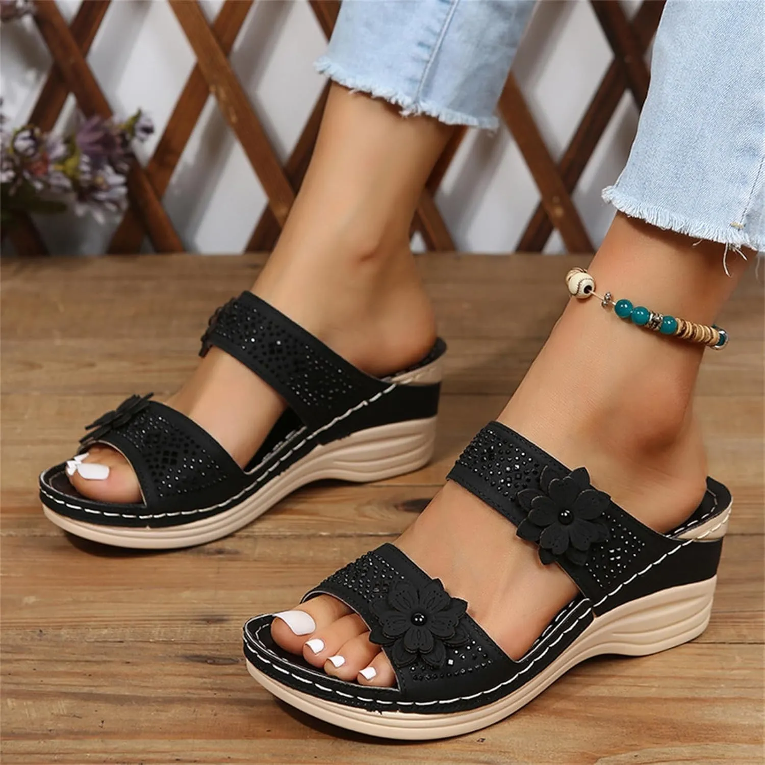 Lausiuoe Orthopedic Sandals Women Dressy Summer Flat Sandals Casual Comfortable Arch Support Orthotic Flip Flops Slides
