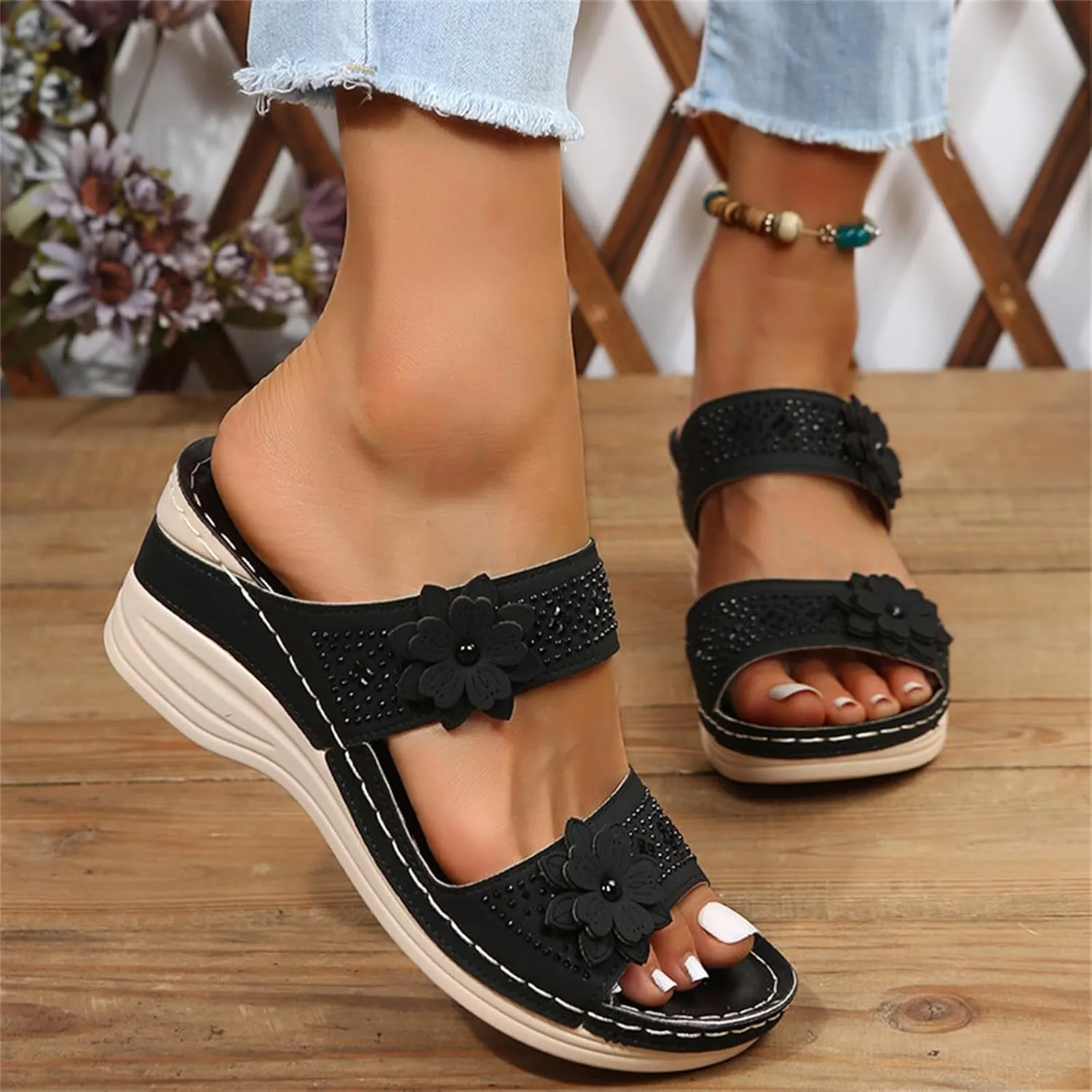 Lausiuoe Orthopedic Sandals Women Dressy Summer Flat Sandals Casual Comfortable Arch Support Orthotic Flip Flops Slides