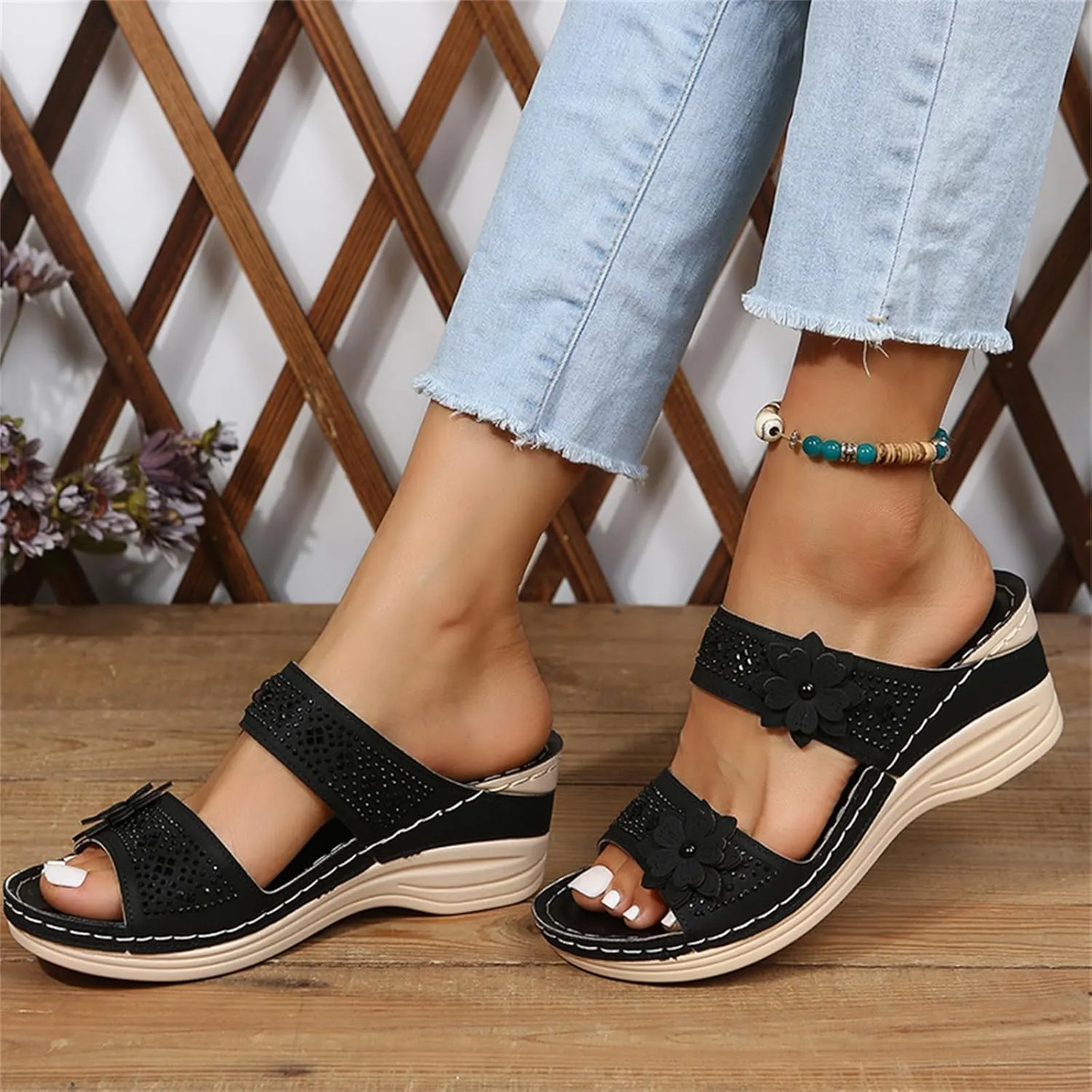 Lausiuoe Orthopedic Sandals Women Dressy Summer Flat Sandals Casual Comfortable Arch Support Orthotic Flip Flops Slides