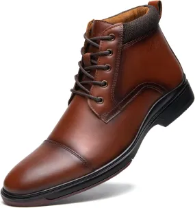 Mens Leather Oxford Dress Boots - Casual Chukka Ankle Boot Mid-Top Boots for Men