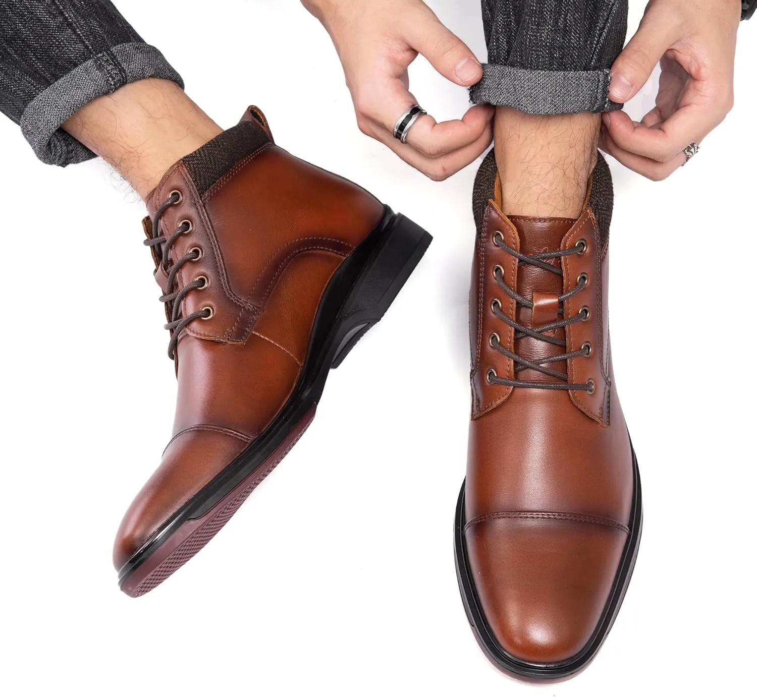 Mens Leather Oxford Dress Boots - Casual Chukka Ankle Boot Mid-Top Boots for Men