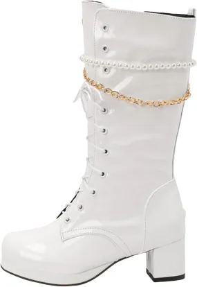 Mid Calf Boots For Women Lace-up Combat Boots Chunky Winter Boot Square Toe Waterproof Boots with Side Zipper