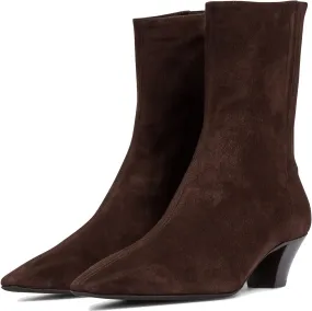 MOOMMO Women Low Chunky Stacked Heel Mid Calf Cowboy Boots Pointed Toe Back Zipper 2 Inch Mid Block Heel Crocodile Western Cowgirl Boots Suede Leather Vintage Retro Sock Boots Winter Fall 4-11 M US