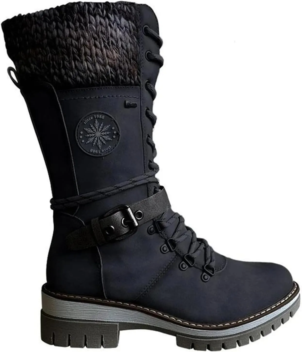 Motorcycle Boots Women Riding Mid Calf Dress Biker Boots Side Zipper Low Heel Combat Military Western Ankle Booties