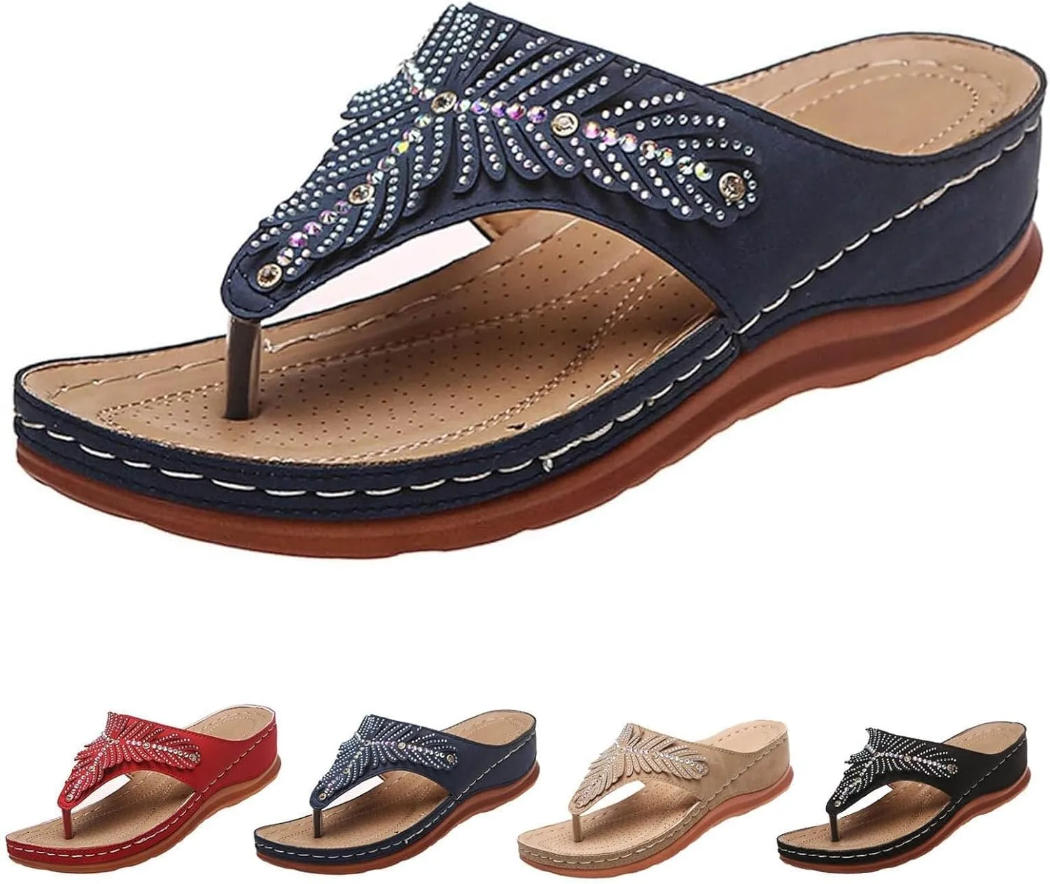 Orthopedic Flip Flops for Women 2025 Dressy Summer Comfortable Sandals with Arch Support Orthotic Wedge Walking Slippers Anti-Slip Breathable Sandals Beach Leather Slides