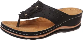 Orthopedic Sandals for Women Arch Support Flip Flops Sandals Walking Thong Sandals 3D Hollow Flower Wedge Shoes