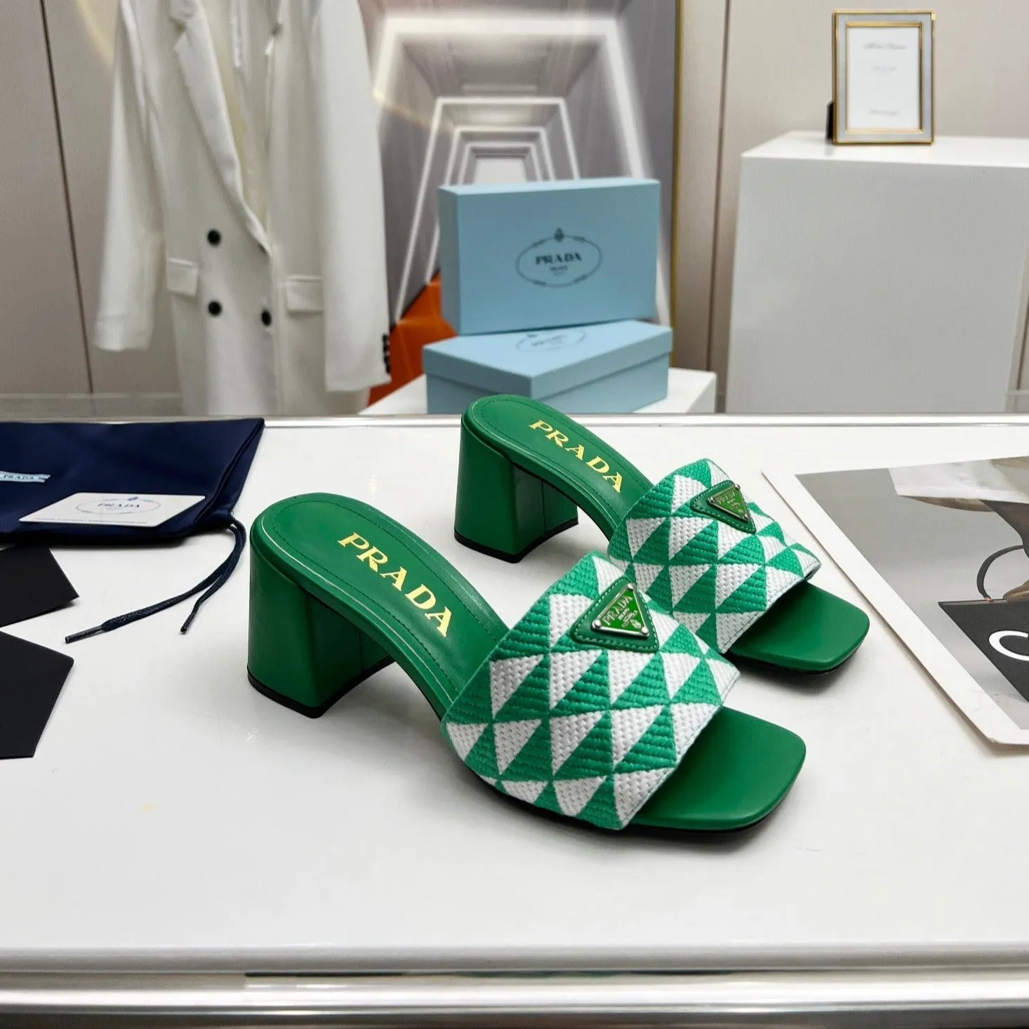 PRA EMBROIDERED SLIDES 65 GREEN FABRIC