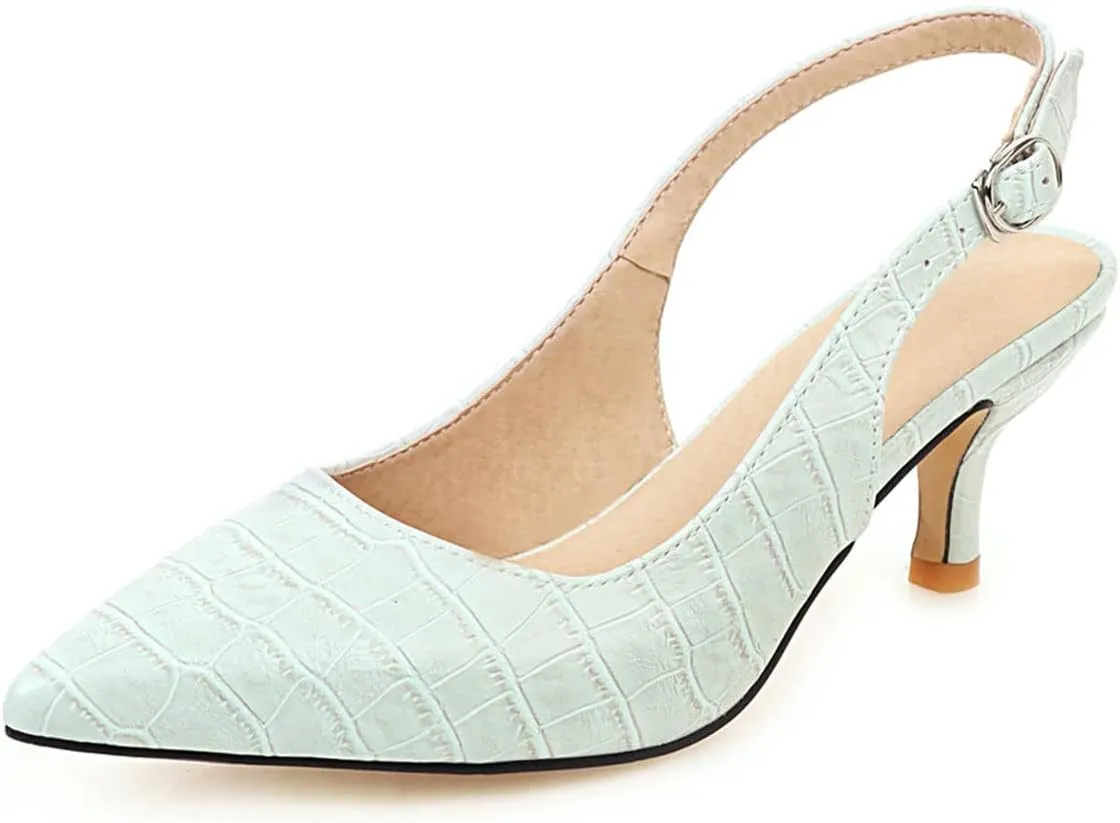 SHEMEE Women's Kitten Heels Pumps Pointed Toe Slingbacks Buckle Mid Heel Sandals Slip On Comfortable Dress Shoes