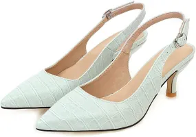 SHEMEE Women's Kitten Heels Pumps Pointed Toe Slingbacks Buckle Mid Heel Sandals Slip On Comfortable Dress Shoes