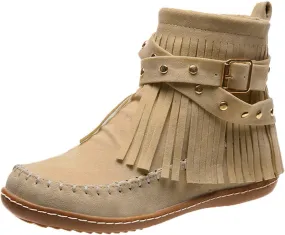 Short Western Boots For Women Ankle Cowboy Boots Suede Fringe Boots Moccasin Cowboy Boots Flat Tassel Boots