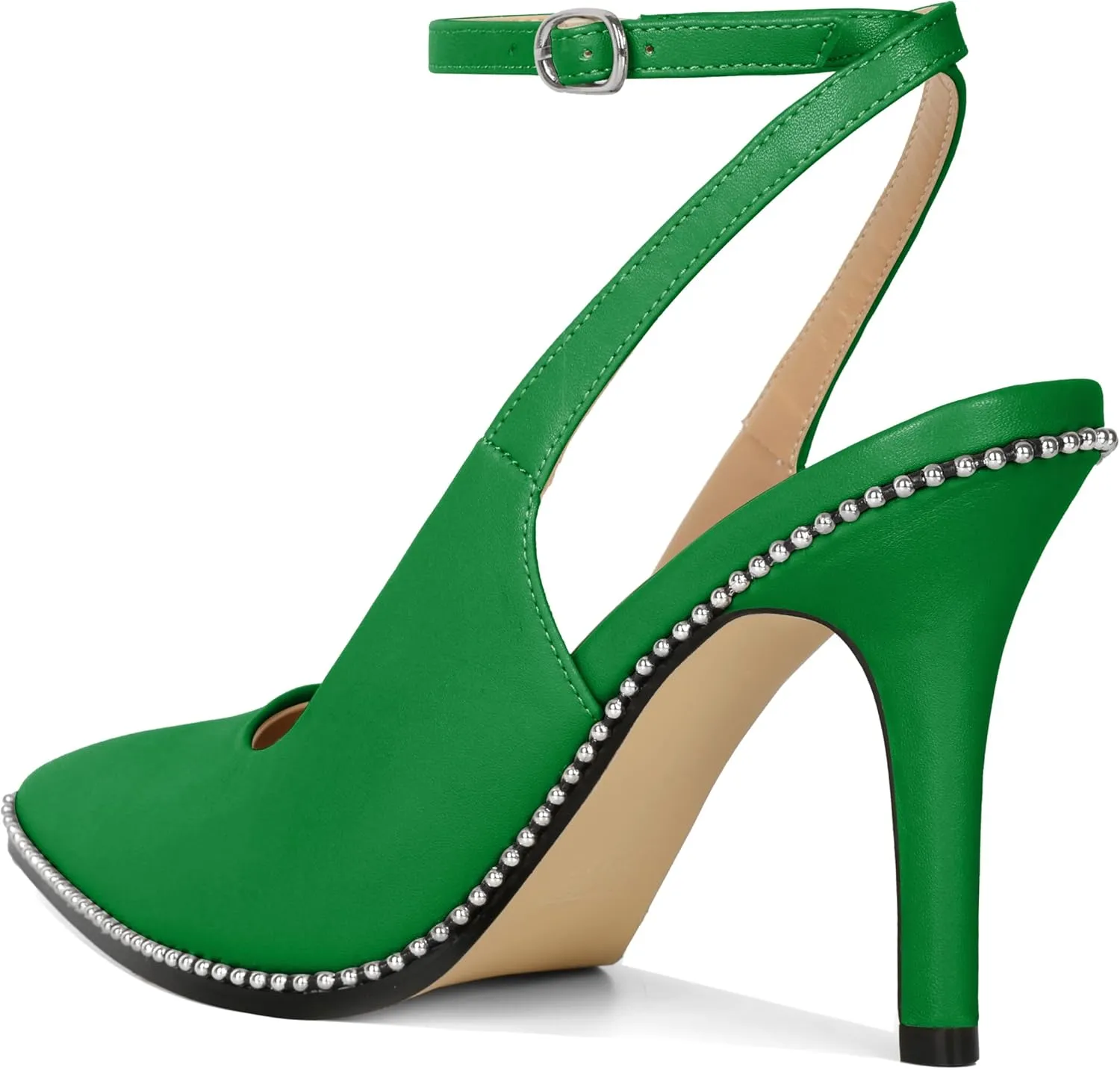 Soireelady Women Slingback High Heel Beaded Pumps Pointed Toe Stilettos Slip On Strappy Heels Ankle Strap Dress Pumps Shoes 3.5 Inches