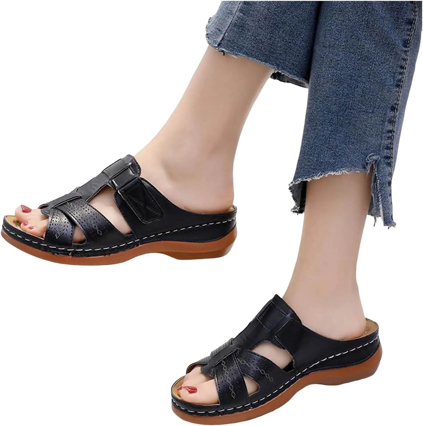 Walking Sandals Women Comfort Orthopedic Sandals Arch Support Summer Flip Flops Wedge Sandals Beach Vacation Sandals