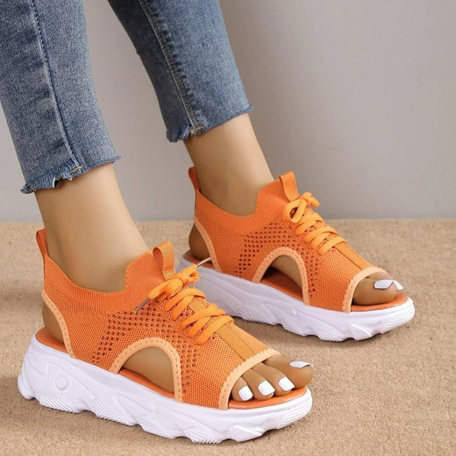 Wedge Sandals for Women Orthopedic Slide Sport Sandals Open Toe Summer Dressy Platform Sandal Arch Support Wide Width Shoes Comfy Sports Knit Sandal Soft Sole Fashion Trendy Dressy Shoes 2025