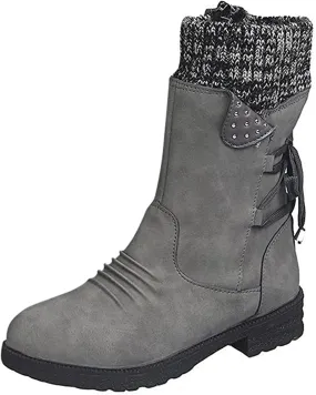 Winter Boots For Women Fashion 2022 Outdoor Walking Mid Calf Lace Up Side Zipper Low Heel Platform Military Combat Boot