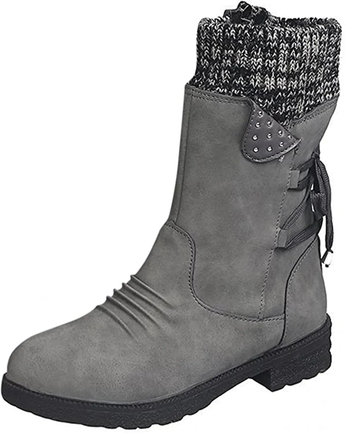 Winter Boots For Women Fashion 2022 Outdoor Walking Mid Calf Lace Up Side Zipper Low Heel Platform Military Combat Boot