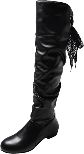 Winter Boots for Women Fashion Knee High Boots Women Low Heel Women's Winter Boots Lace Up Leather Boots Shoes