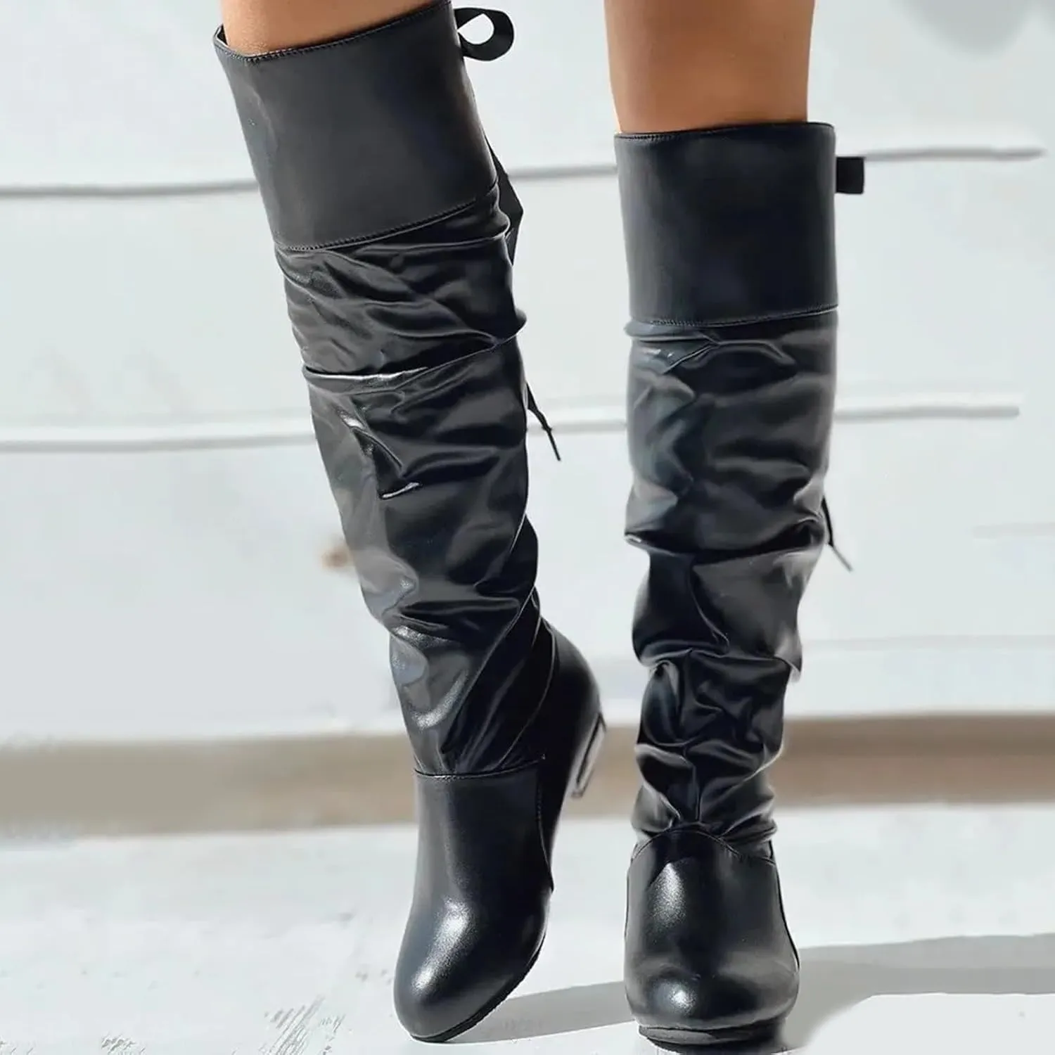 Winter Boots for Women Fashion Knee High Boots Women Low Heel Women's Winter Boots Lace Up Leather Boots Shoes