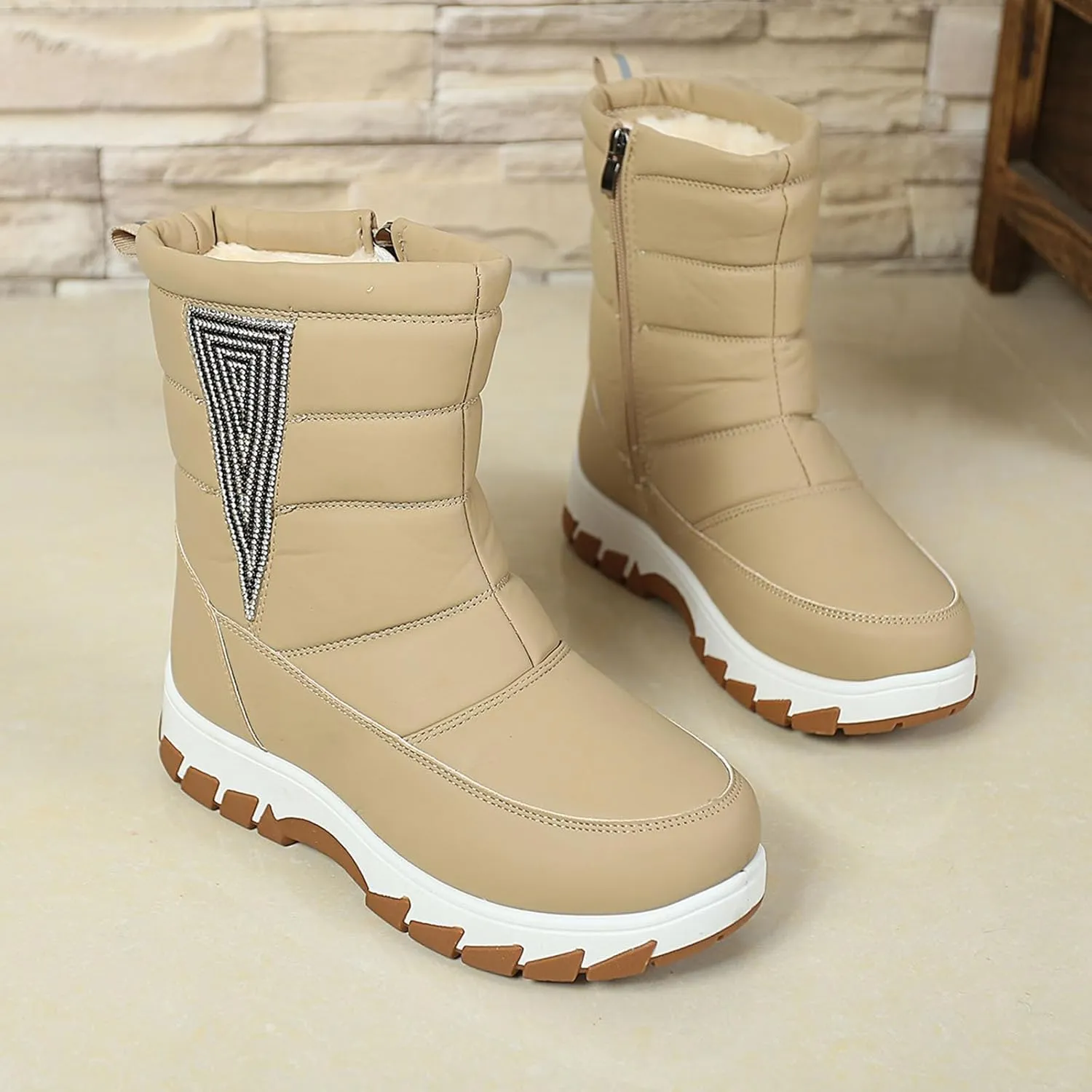 Winter Boots for Women Fur Lined Warm Winter Boots Mid Calf Waterproof Snow Boots Walking Boots