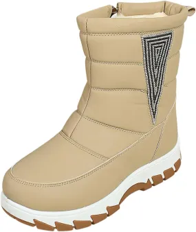 Winter Boots for Women Fur Lined Warm Winter Boots Mid Calf Waterproof Snow Boots Walking Boots