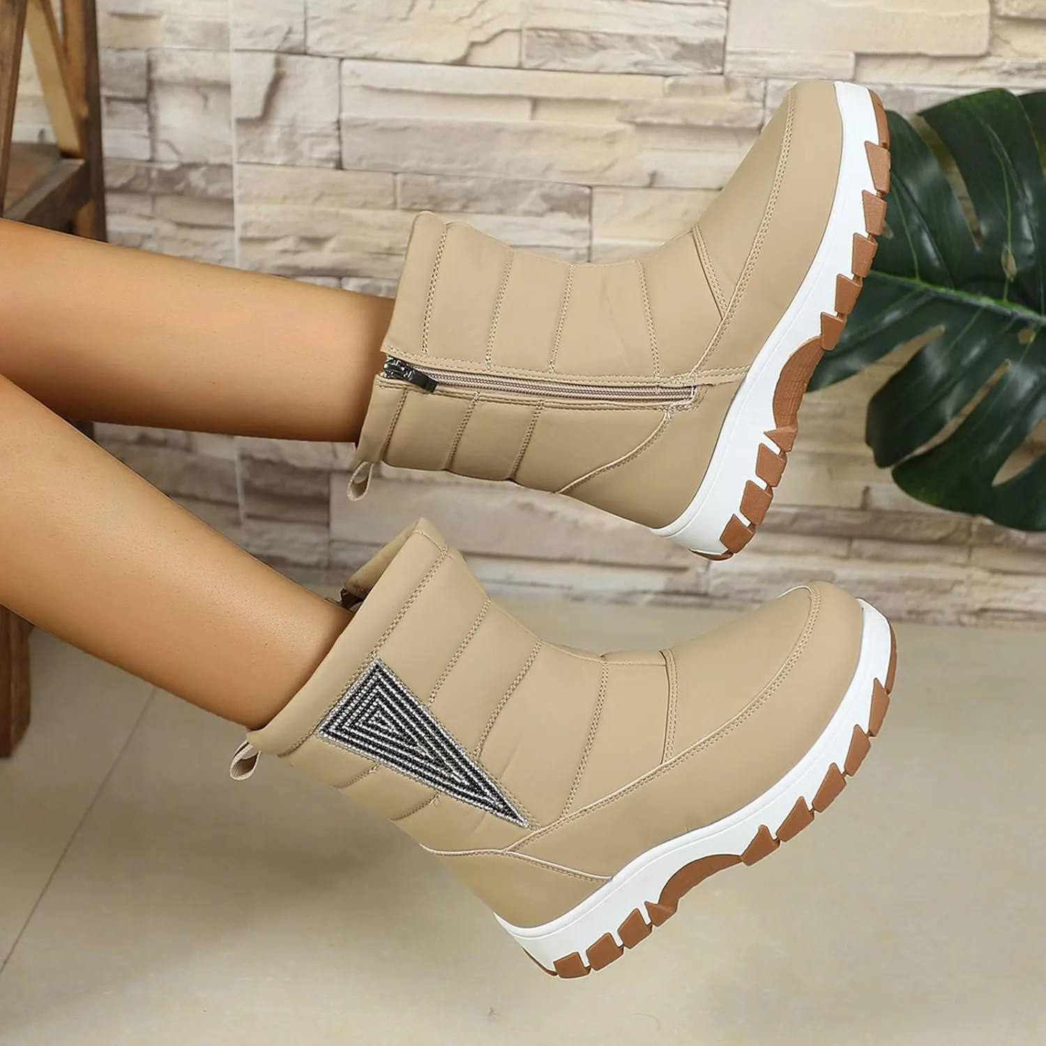 Winter Boots for Women Fur Lined Warm Winter Boots Mid Calf Waterproof Snow Boots Walking Boots