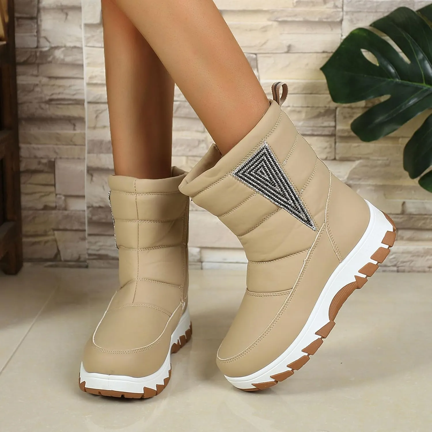 Winter Boots for Women Fur Lined Warm Winter Boots Mid Calf Waterproof Snow Boots Walking Boots