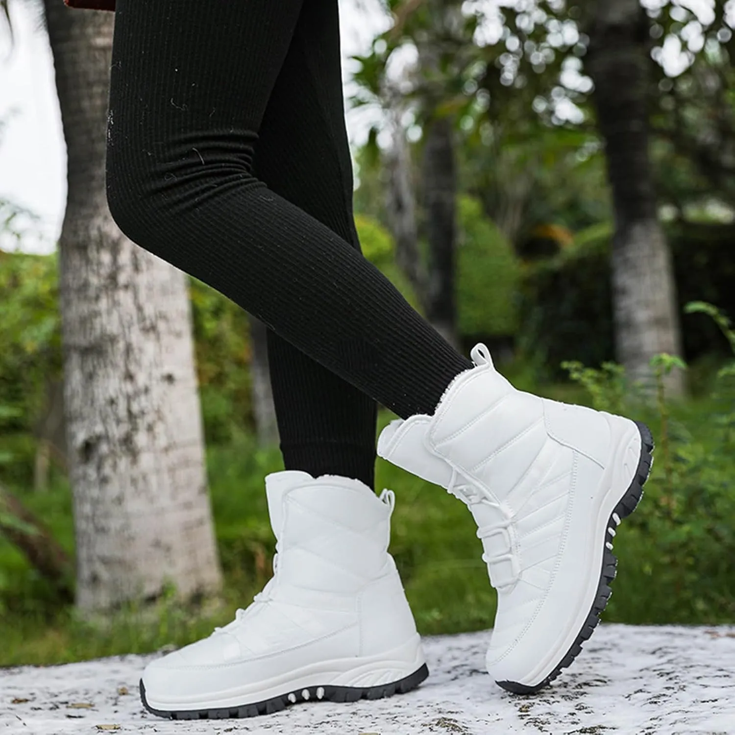 Winter Boots for Women Warm Fur Lined Boots Waterproof Anti Slip Outdoor Lace Up Mid Calf Boots Sneakers