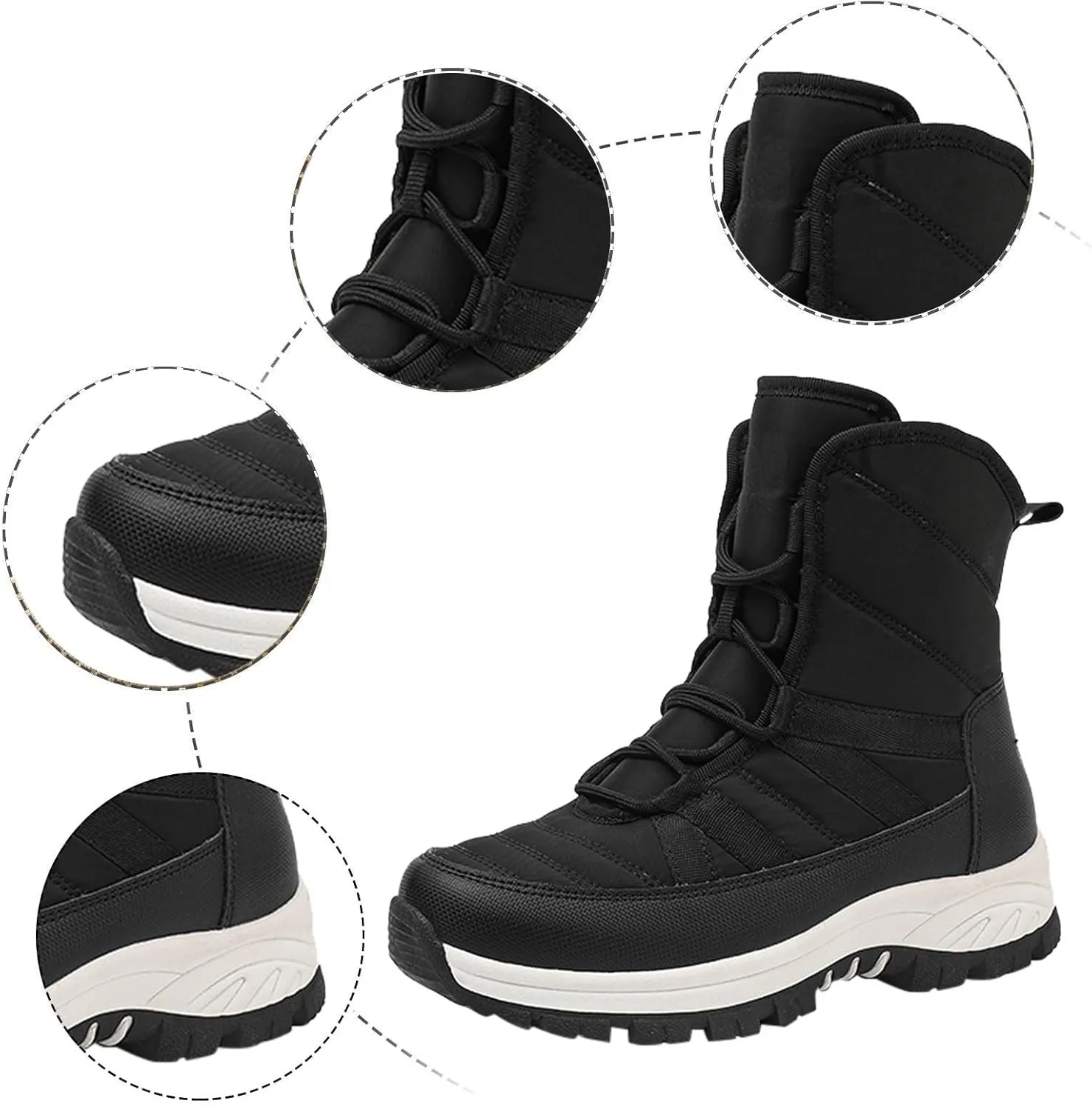 Winter Boots for Women Warm Fur Lined Boots Waterproof Anti Slip Outdoor Lace Up Mid Calf Boots Sneakers
