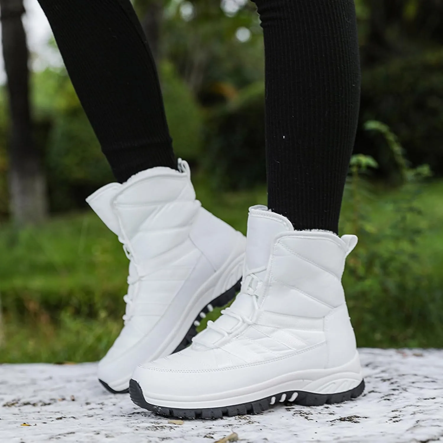 Winter Boots for Women Warm Fur Lined Boots Waterproof Anti Slip Outdoor Lace Up Mid Calf Boots Sneakers
