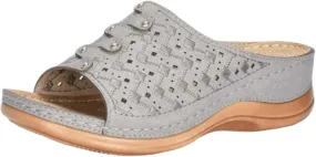 Women Wedge Sandals Summer Dressy Low Heel Sandals Comfortable Soft Leather Slip On Sandal Shoes with Arch Support Available Shoes for Summer Beach Oceanside Holiday Outdoor