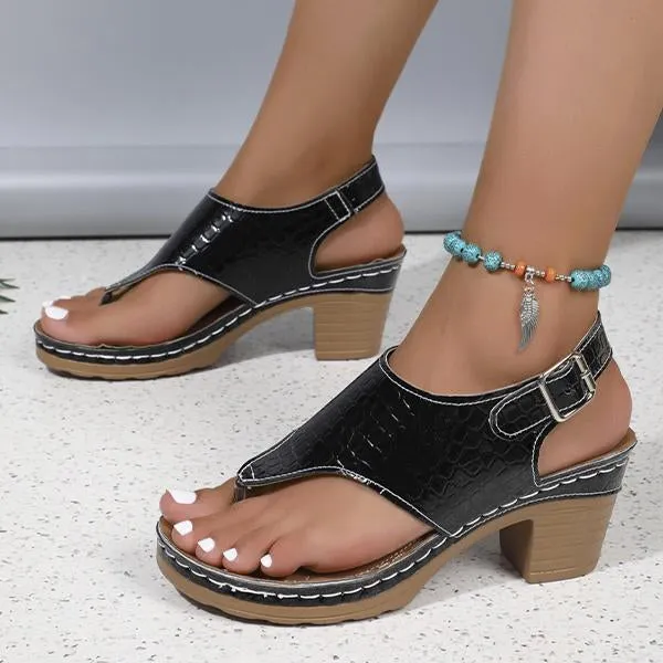 Women's Casual Buckle Thick Heel Flip-Toe Sandals 53042392S
