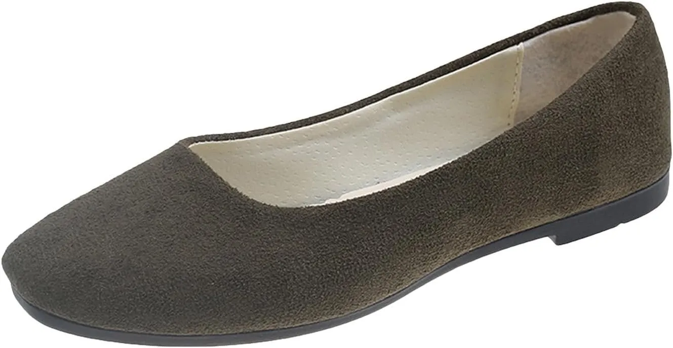 Women's Closed Toe Loafer Flat Soft Faux Suede Work Shoes Ballerina Non Slip Solid Color Single Slip On Shoes