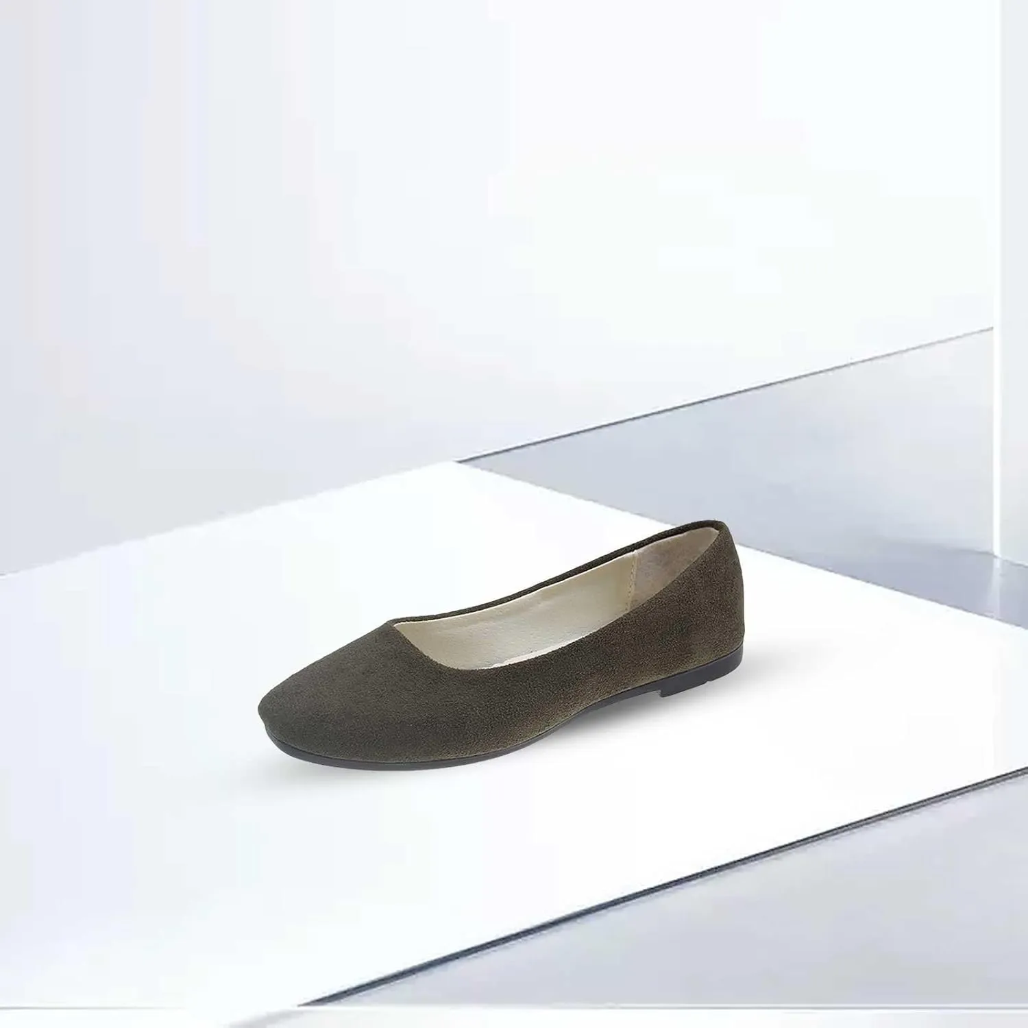 Women's Closed Toe Loafer Flat Soft Faux Suede Work Shoes Ballerina Non Slip Solid Color Single Slip On Shoes