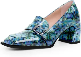 Women's Comfortable Buckle Chunky Heel Pumps Square Toe Work Dress Shoes