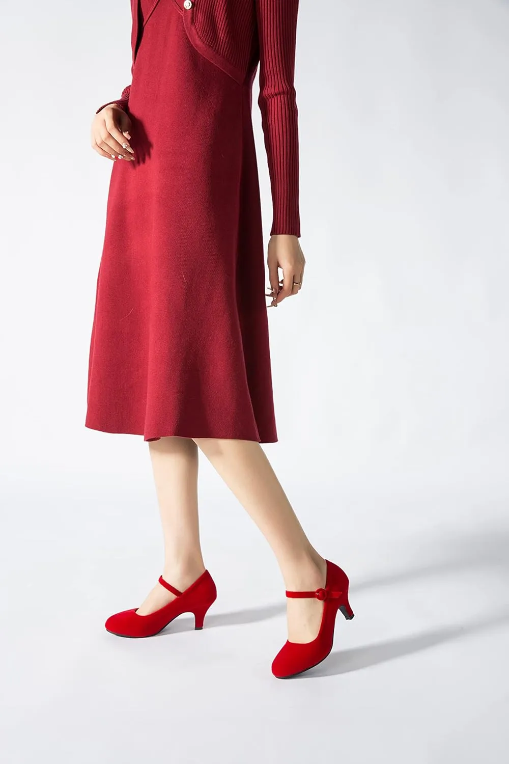 Women's Mary Jane Shoes Kitten Heel Closed Round Toe Low Heels Ankle Strap Office Work Church Wedding Pumps