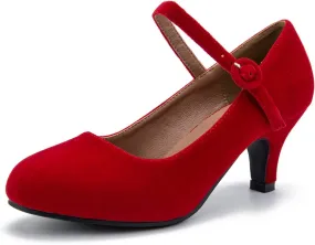 Women's Mary Jane Shoes Kitten Heel Closed Round Toe Low Heels Ankle Strap Office Work Church Wedding Pumps