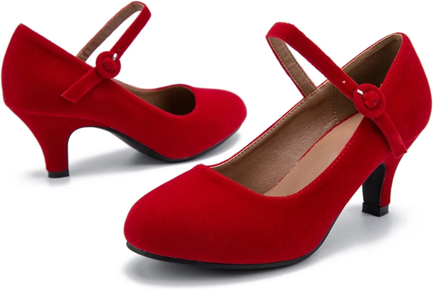 Women's Mary Jane Shoes Kitten Heel Closed Round Toe Low Heels Ankle Strap Office Work Church Wedding Pumps
