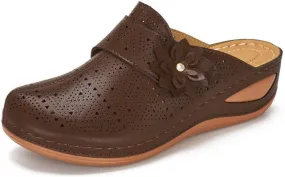 Women's Mules Casual Summer Hollow Out Slip On Sandals Vintage Wide Width Lightweight Clogs for Women Soft Leather Wedge Sandals Indoor Outdoor for Summer