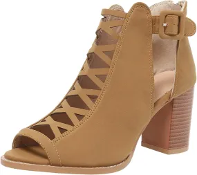 Women's Open Toe Booties with Block Heel and Side Comfortable and Stylish Cut Out Design Chunky Low Chunky Heels Women