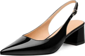 Womens Slingbacks, Pointed Toe Mid Block Heel Slingback Pumps for Women, Leather Insole Comfort Pumps 2"
