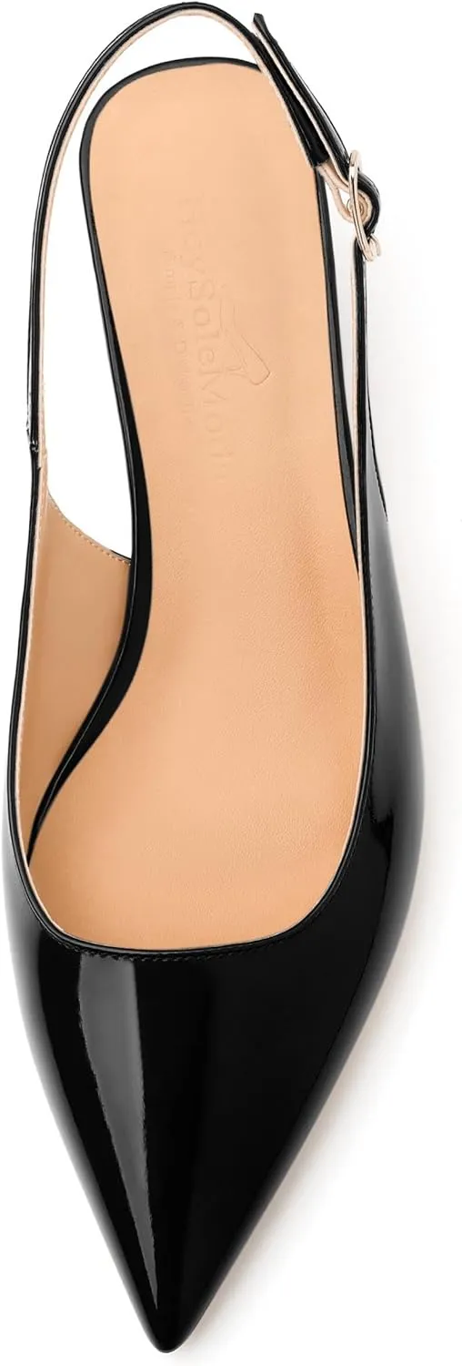 Womens Slingbacks, Pointed Toe Mid Block Heel Slingback Pumps for Women, Leather Insole Comfort Pumps 2"