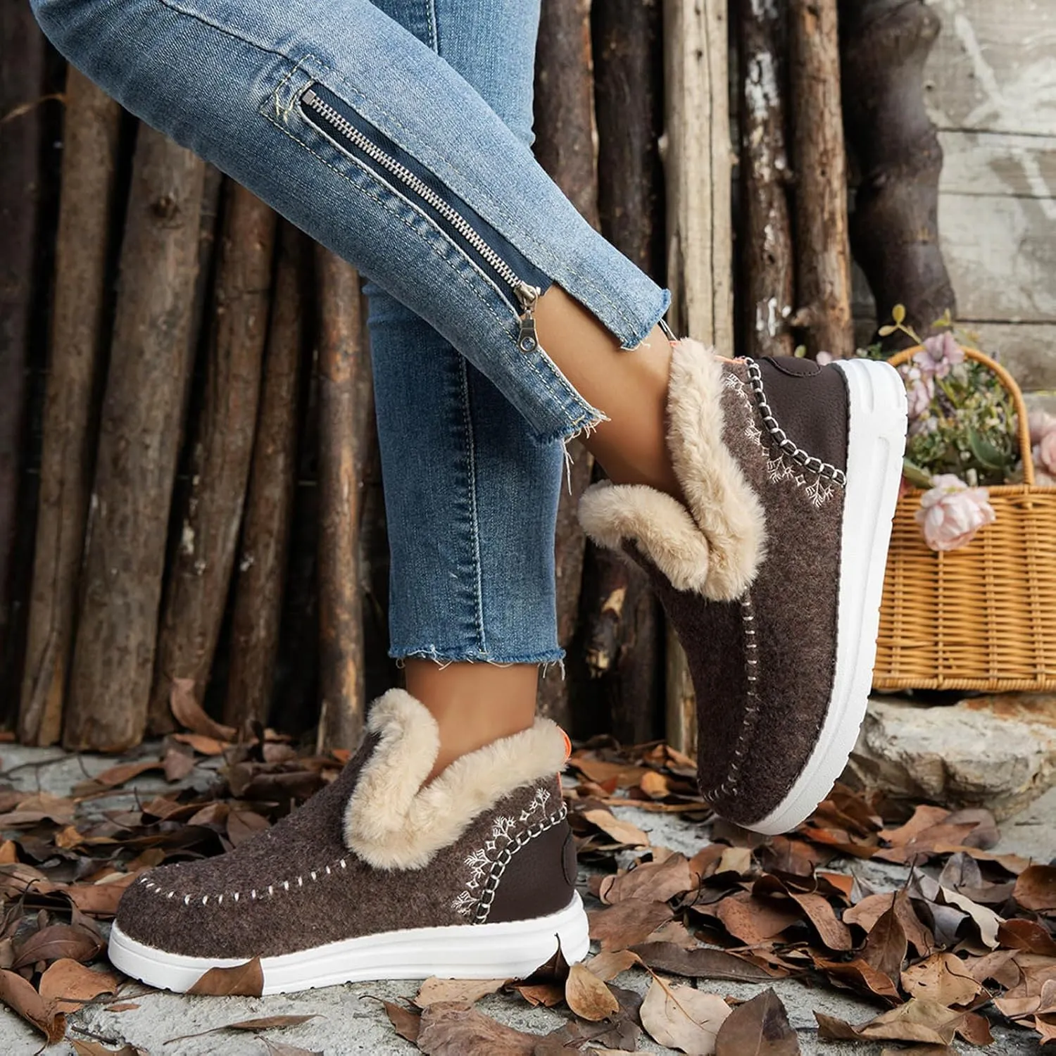 Womens Snow Boots Comfort Fashion Ankle Booties Winter Warm Shoe Outdoor Walking Slip On Boot Lounge Daily Shoes
