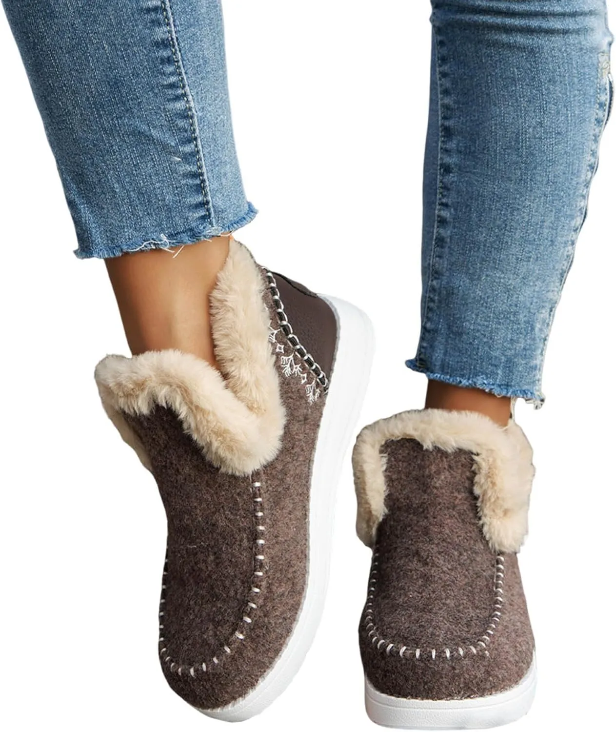 Womens Snow Boots Comfort Fashion Ankle Booties Winter Warm Shoe Outdoor Walking Slip On Boot Lounge Daily Shoes