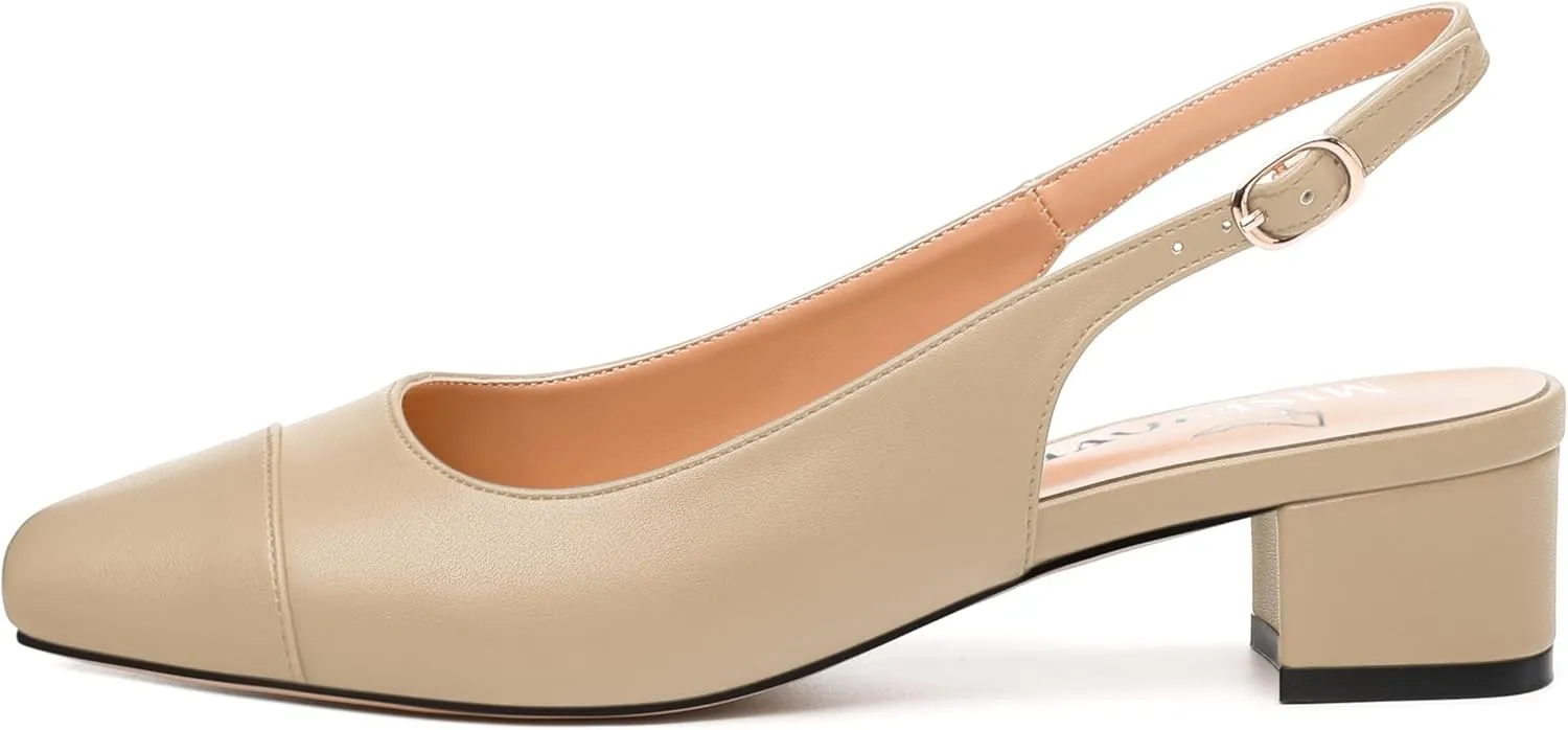 Womens Sqaure Toe Block Heel Slingback Pumps